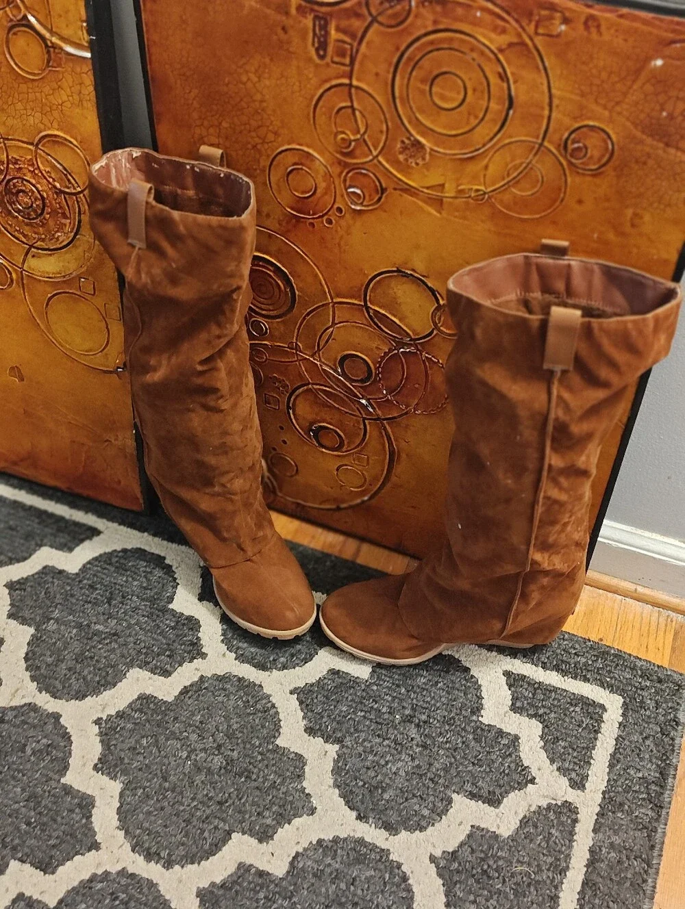 Women’s Brown Suede Knee-High Hidden Wedge Heel Boots